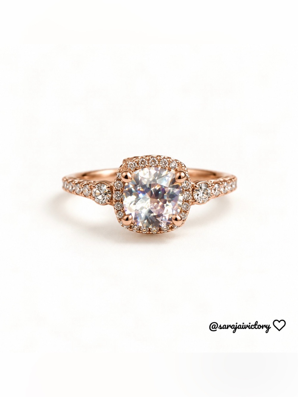 Rose Gold Halo Solitaire Engagement Ring with Round Cubic Zirconia